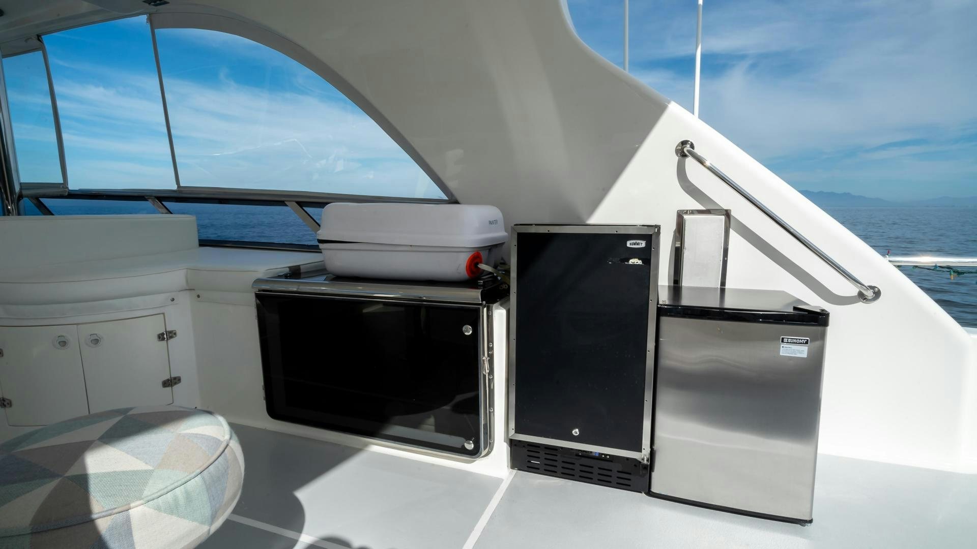 a boat with a tv on the front aboard FULL HOUSE Yacht for Sale