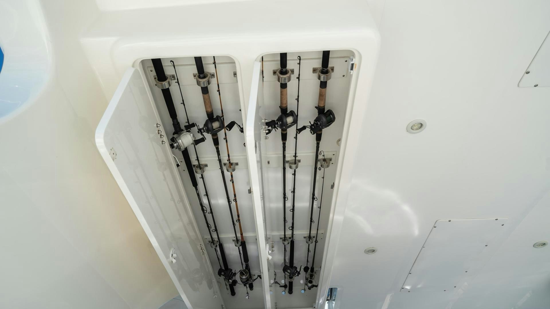 a group of pipes in a white room aboard FULL HOUSE Yacht for Sale