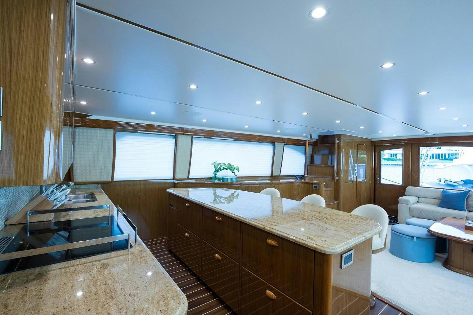 a kitchen with a large island aboard NO NAME 82 Yacht for Sale