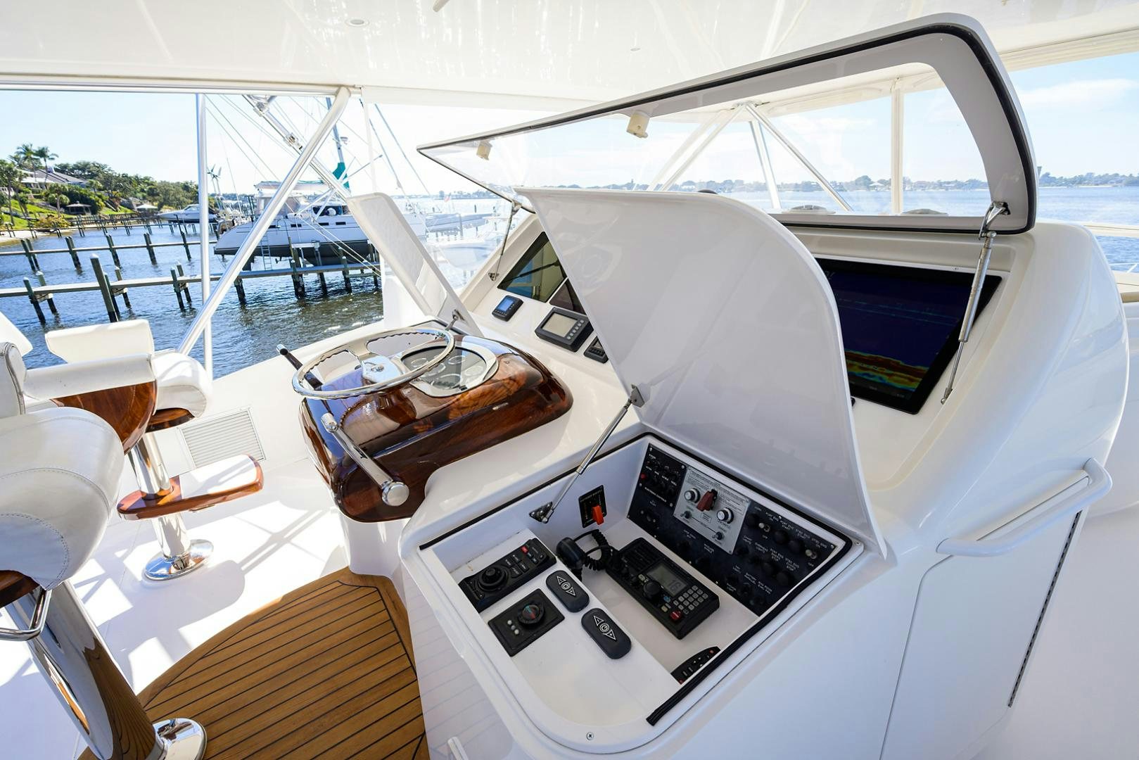 the cockpit of a white boat aboard RITE ANGLER Yacht for Sale