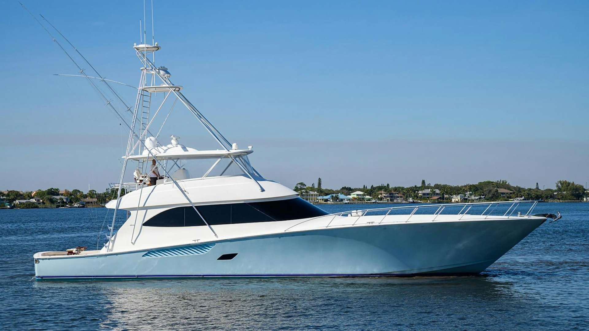 a white boat on the water aboard RITE ANGLER Yacht for Sale