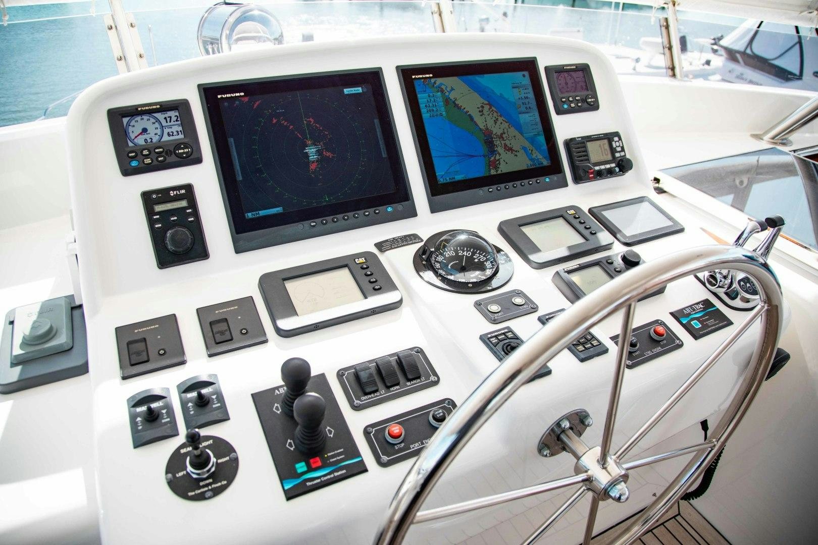 a close-up of a control panel aboard BARBARA SUE II Yacht for Sale