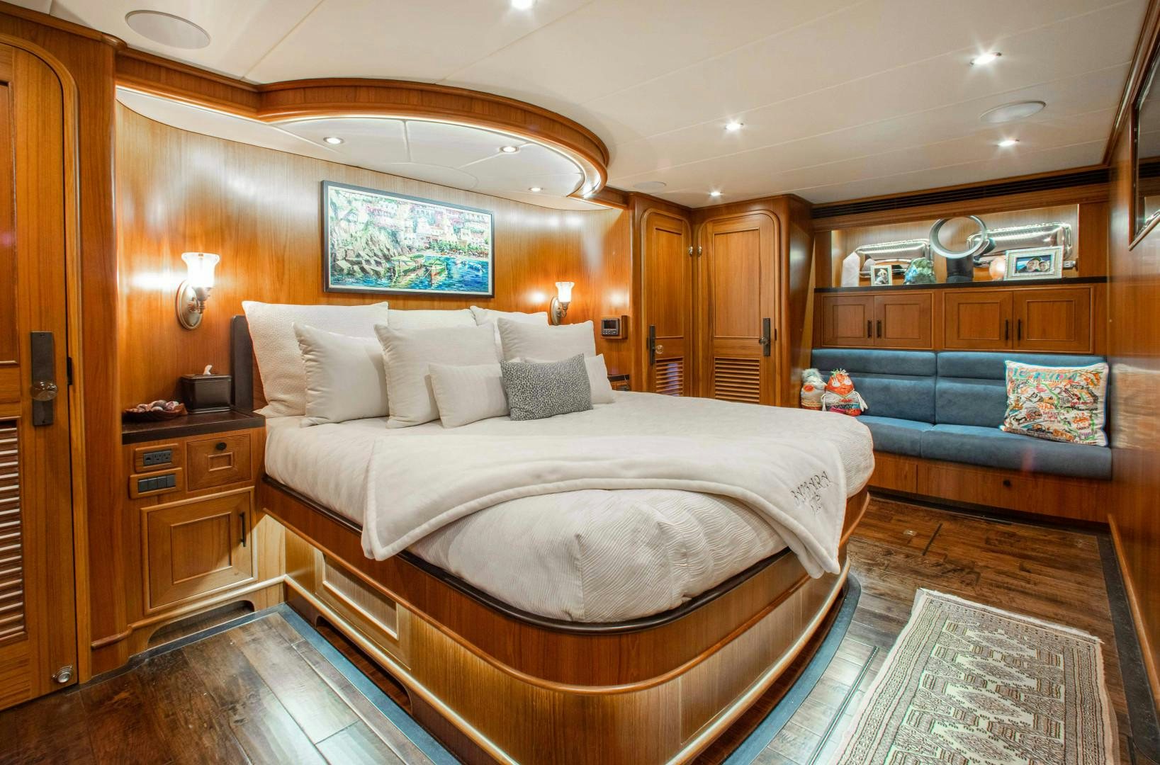 a large bedroom with a large bed aboard BARBARA SUE II Yacht for Sale