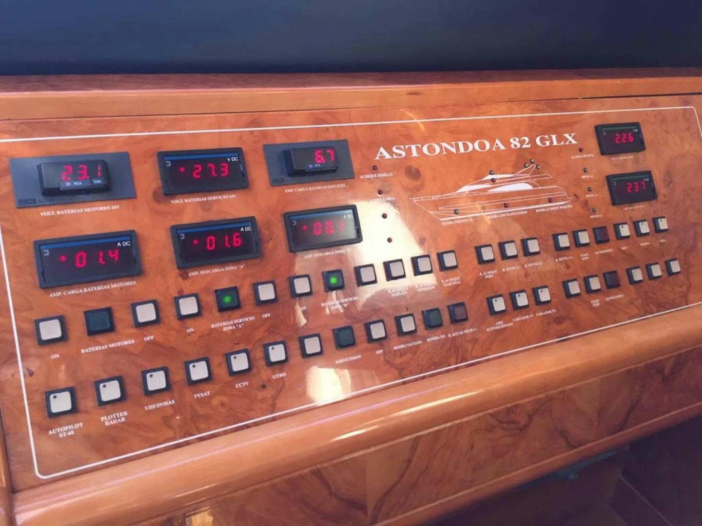 a wooden board with a calculator and a screen aboard HEMERA CUARTA Yacht for Sale
