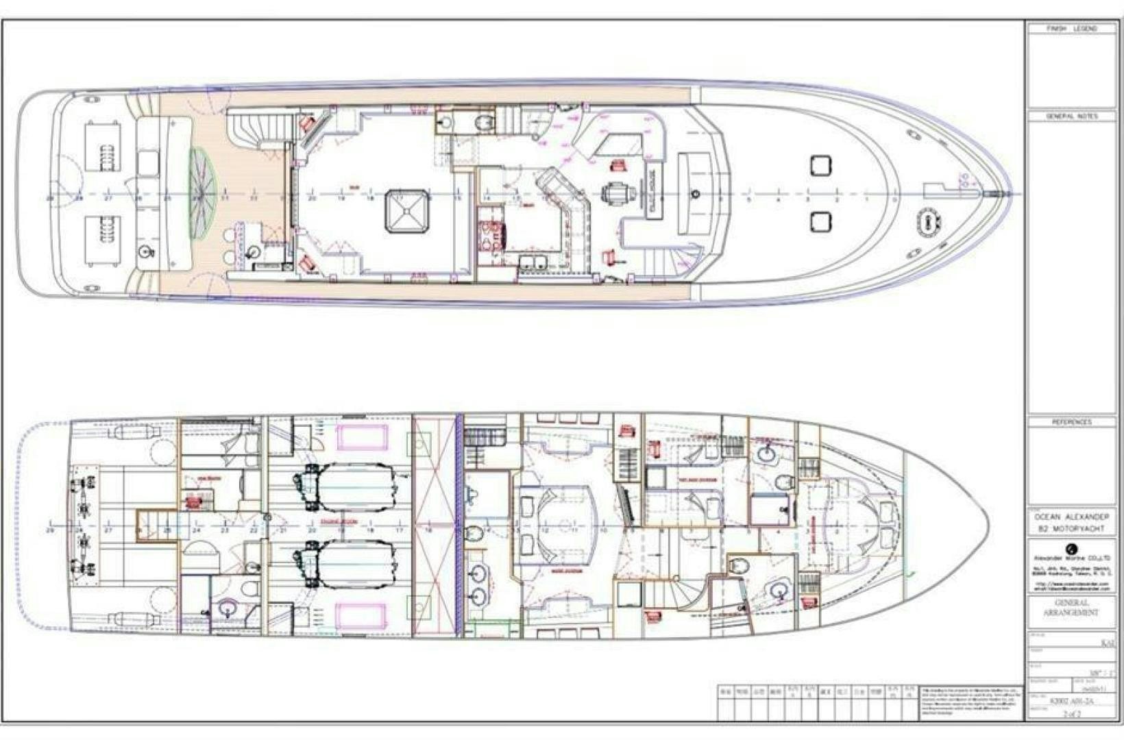 diagram, engineering drawing aboard OCEANA Yacht for Sale