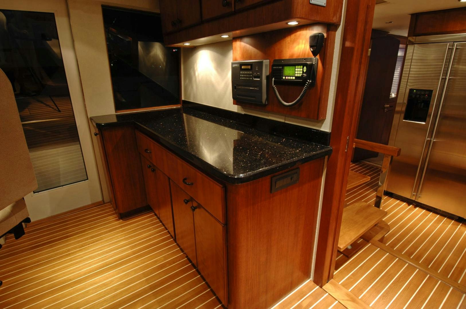 a kitchen with a microwave oven aboard LADY O Yacht for Sale