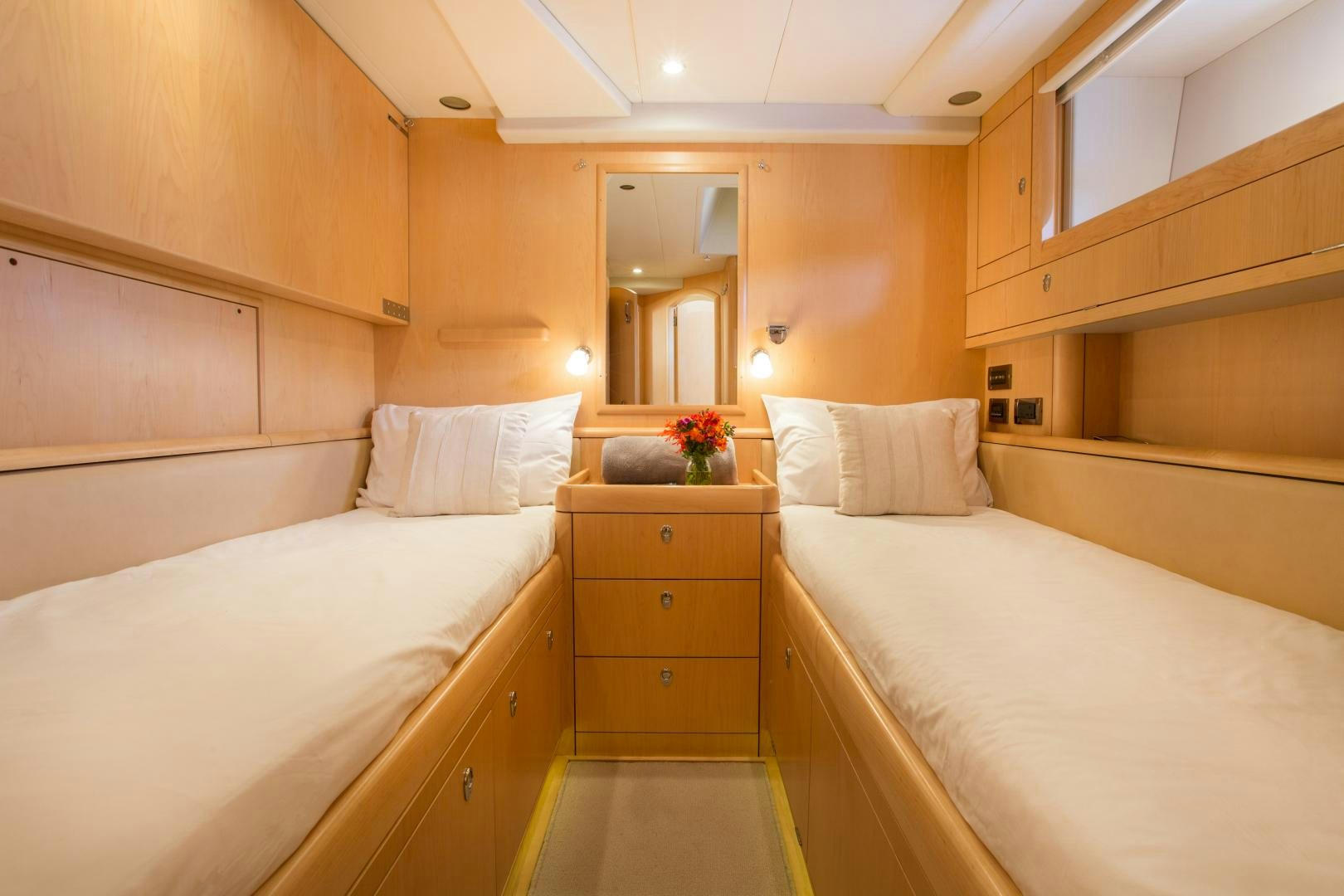 a room with two beds aboard MATHILDA SOUND Yacht for Sale
