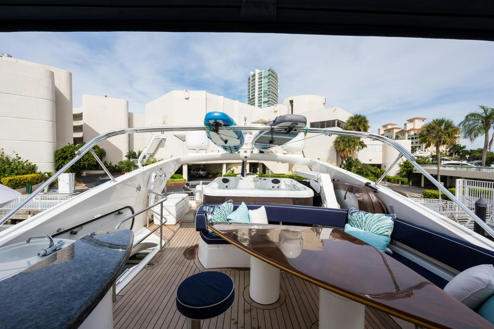 a view of a boat deck and a city aboard SS ARTS Yacht for Sale