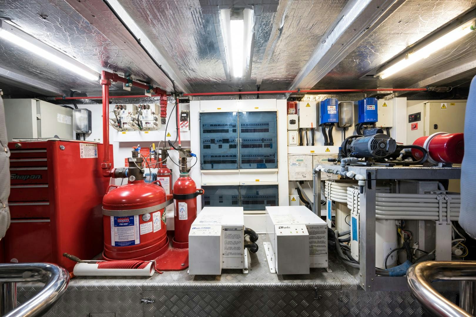 a large industrial machine aboard SS ARTS Yacht for Sale