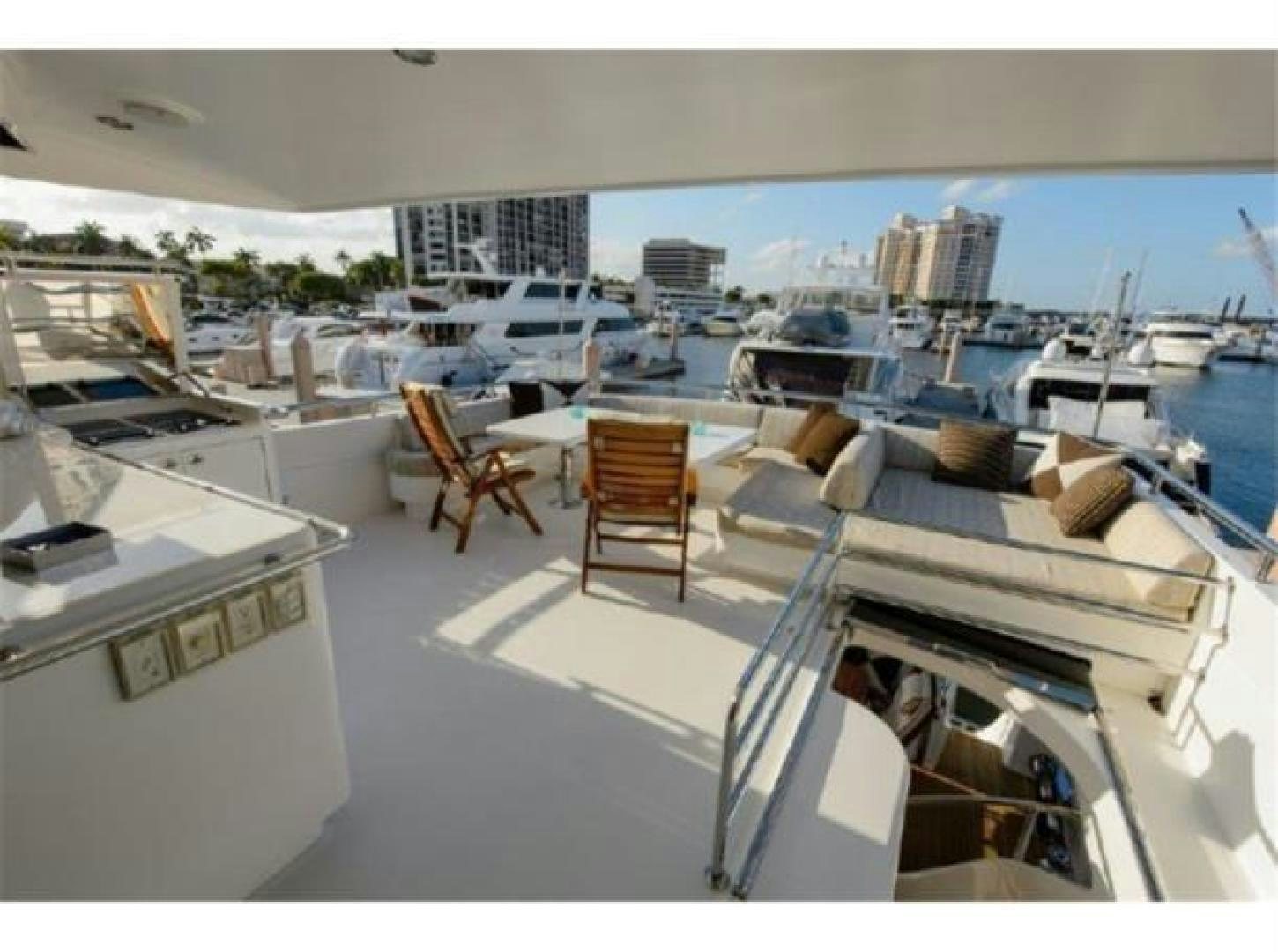 a room with a view of a city and a large body of water aboard PRIMETIME Yacht for Sale
