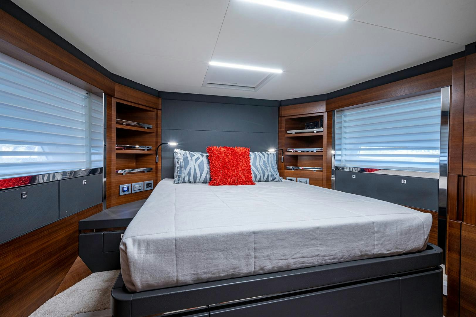 a bed in a room aboard No Name Yacht for Sale