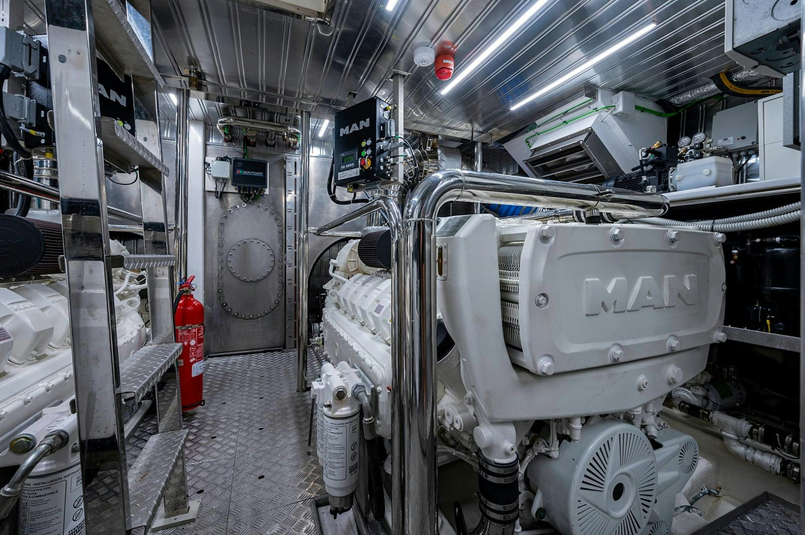 a large machine in a factory aboard No Name Yacht for Sale