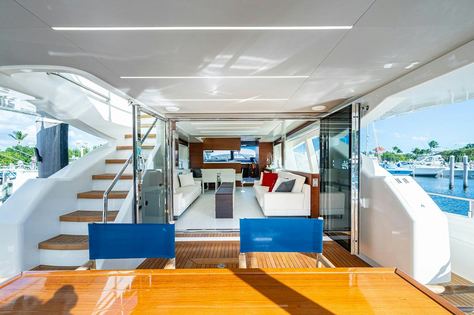 a modern house with a large open door aboard No Name Yacht for Sale