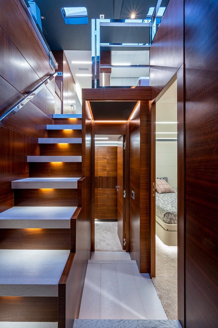 a bathroom with a large mirror aboard No Name Yacht for Sale