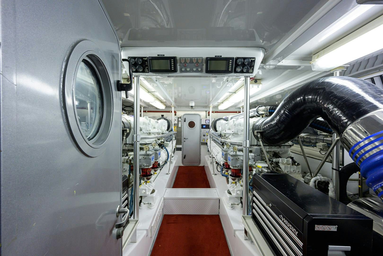 a large room with machines aboard BLACK SHADOW Yacht for Sale