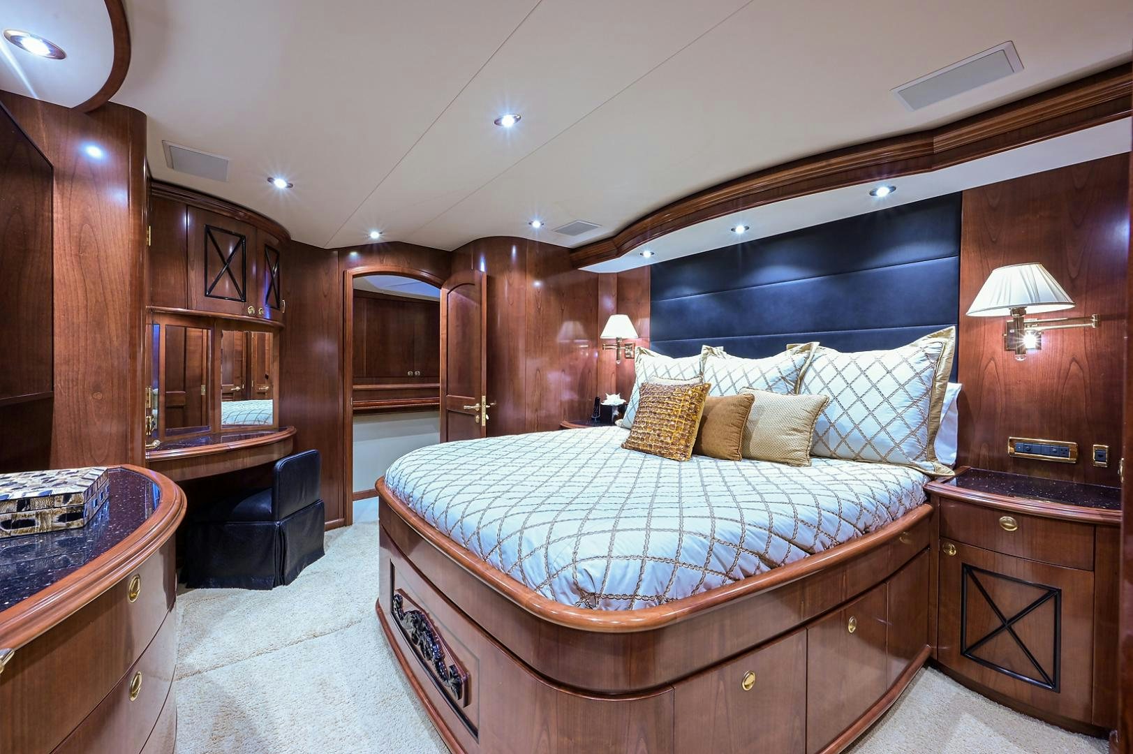 a bed in a room aboard BLACK SHADOW Yacht for Sale