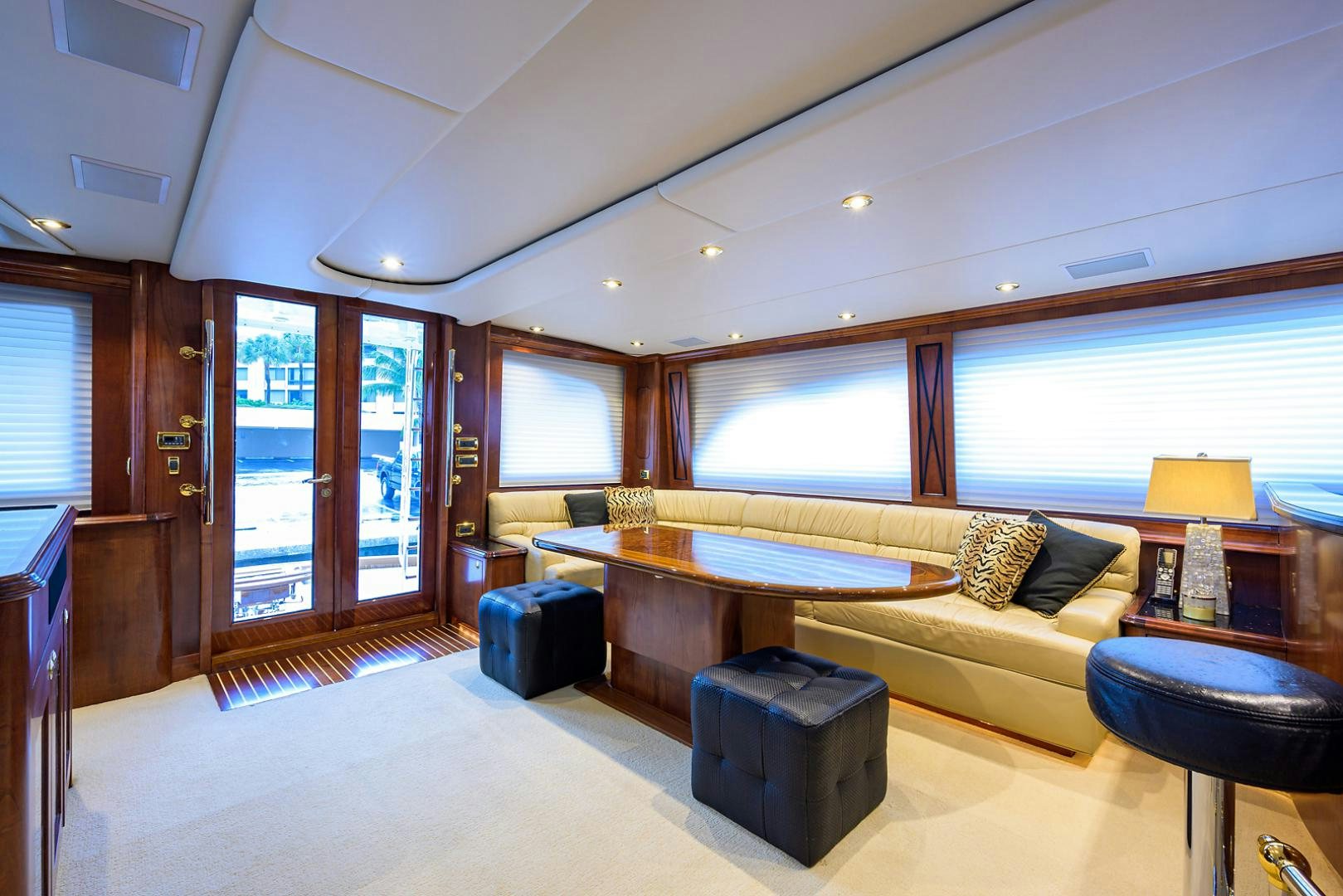 a living room with a pool table aboard BLACK SHADOW Yacht for Sale
