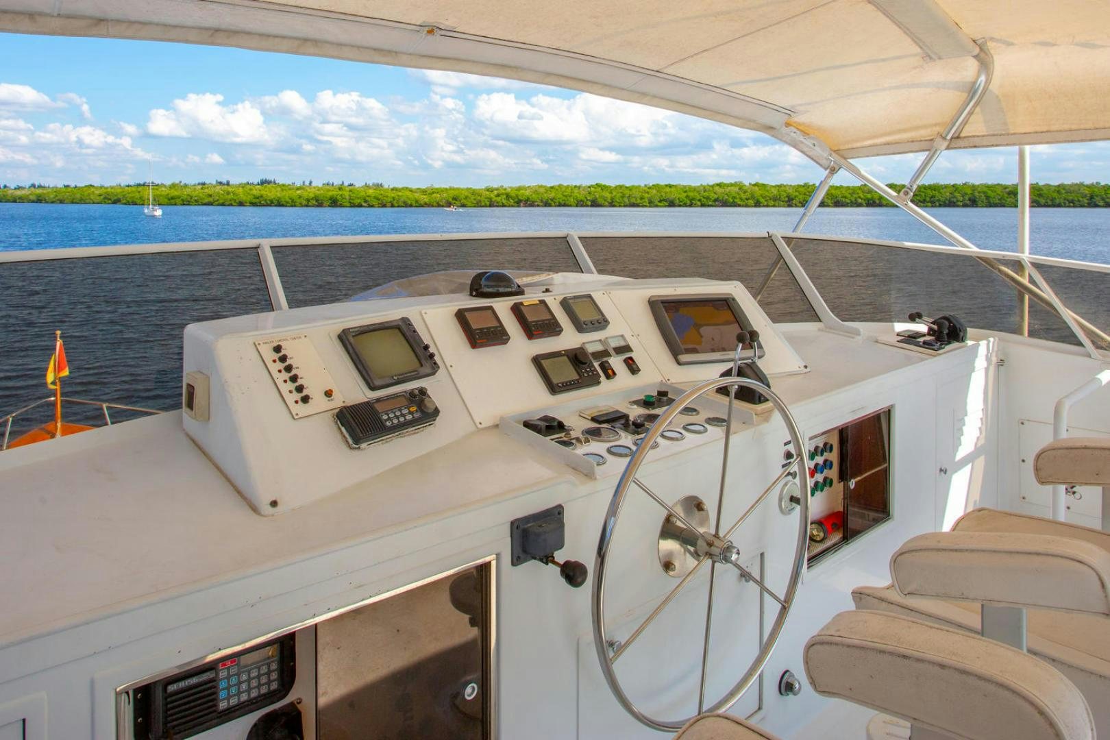 a large ship on a deck aboard HIGH MILEAGE Yacht for Sale