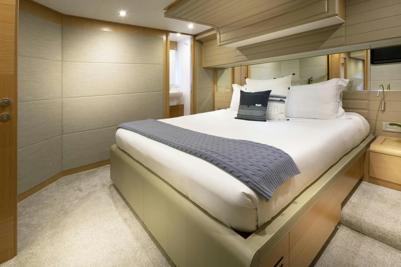 a bed in a room aboard LA PACE Yacht for Sale