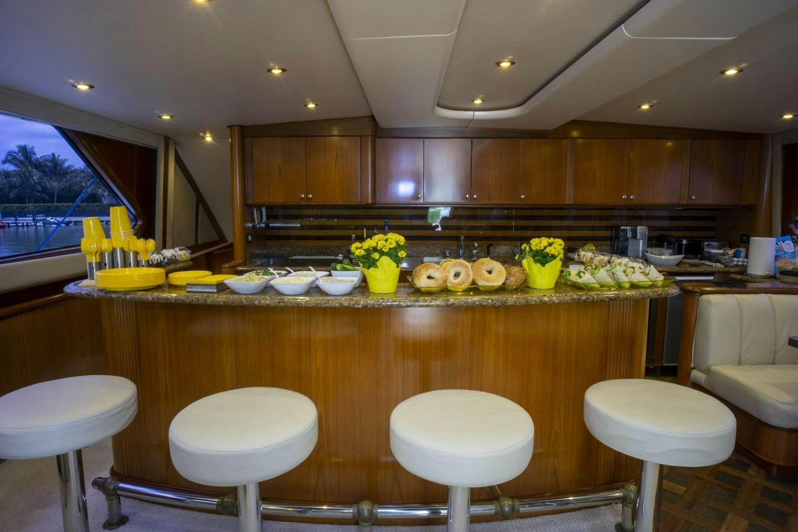a kitchen with a countertop aboard REEL DEAL Yacht for Sale