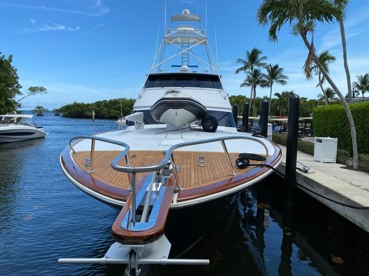 a boat docked at a dock aboard REEL DEAL Yacht for Sale