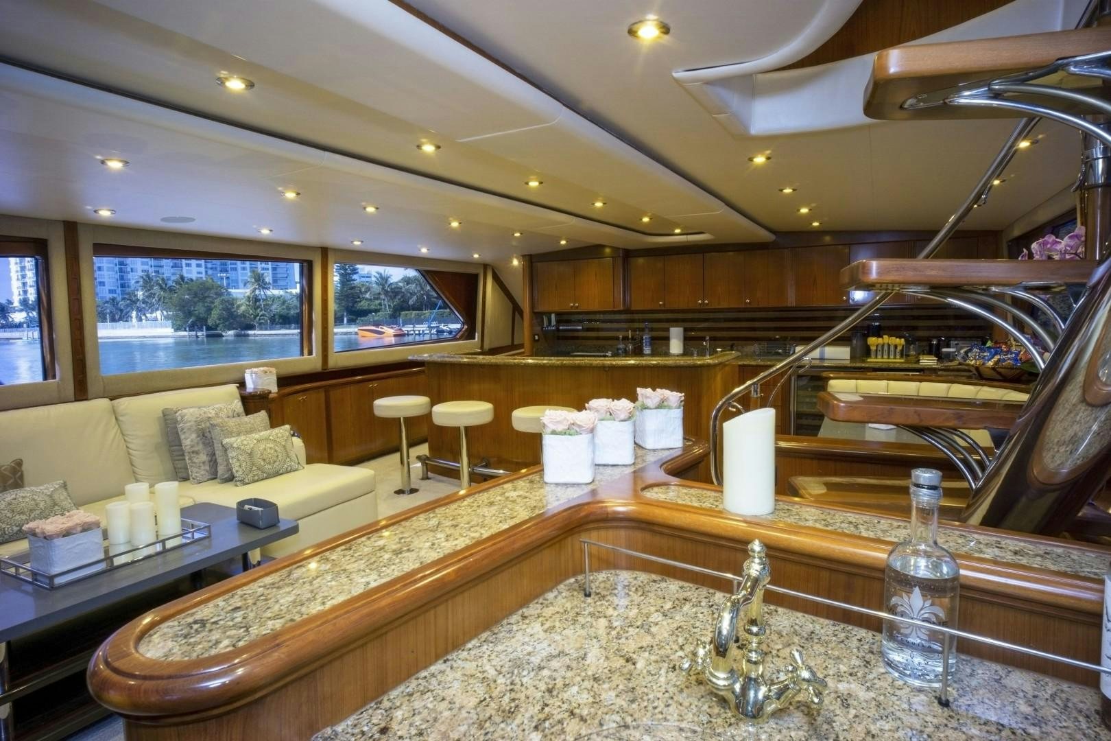 a kitchen with a large countertop aboard REEL DEAL Yacht for Sale