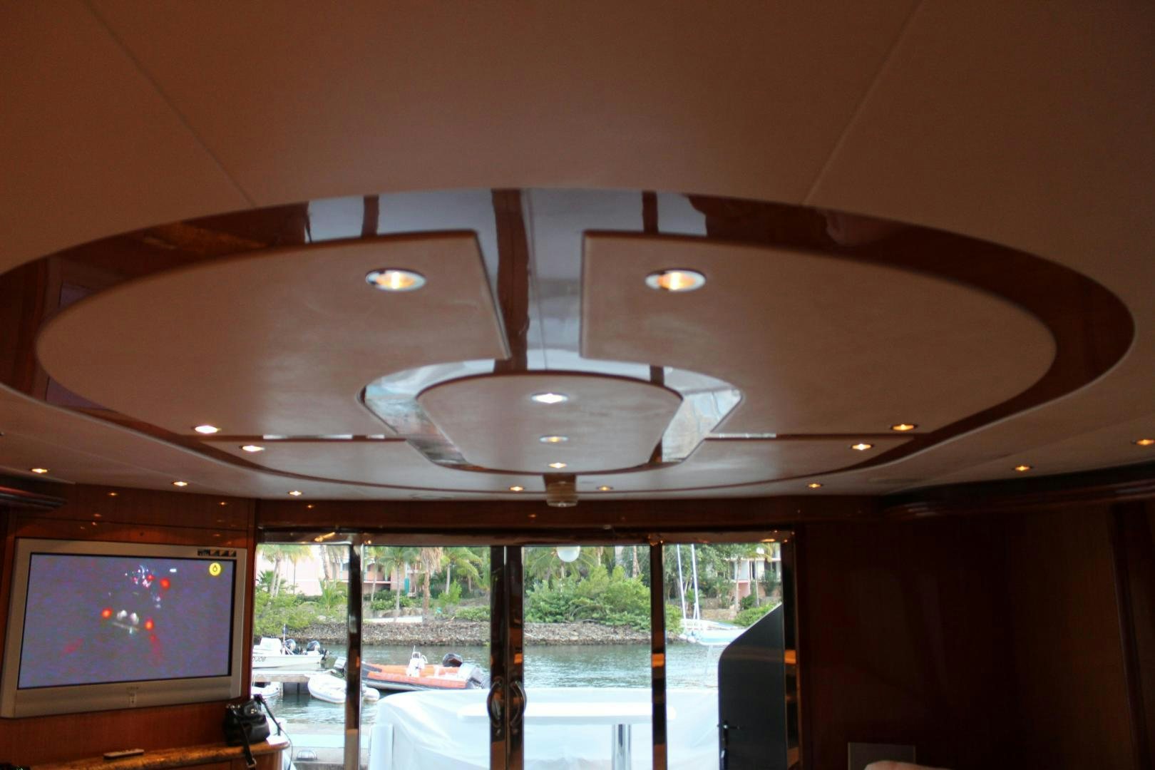 a ceiling fan in a house aboard No Name Yacht for Sale