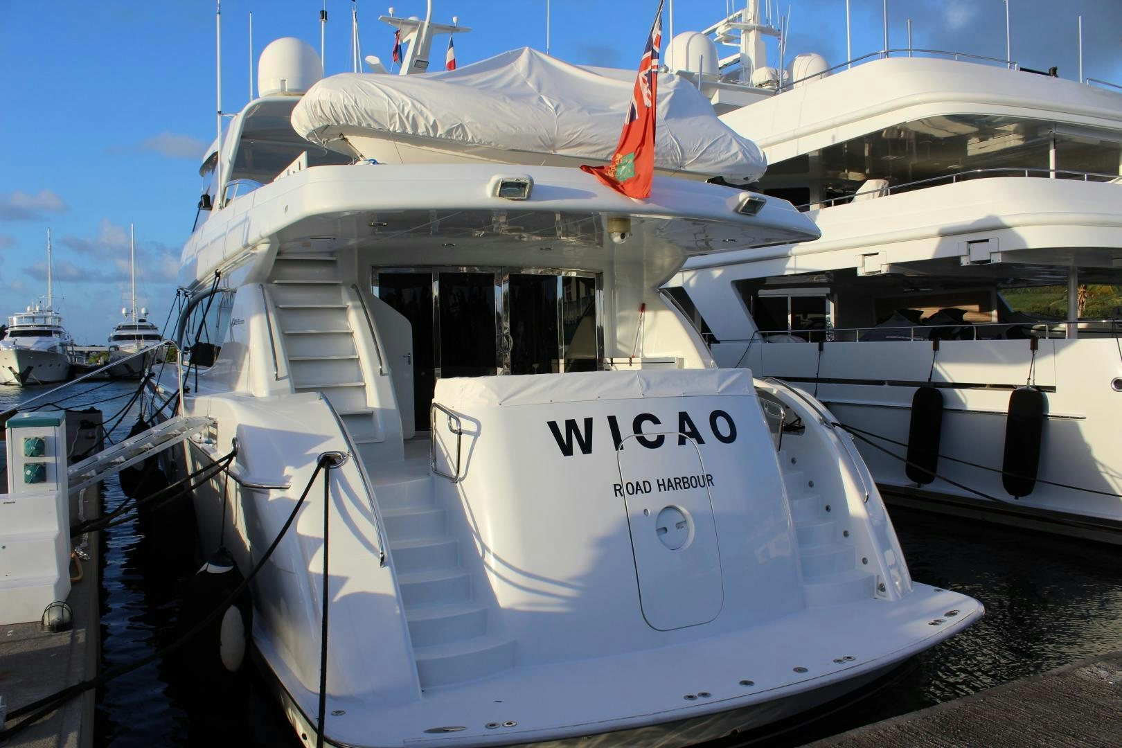 a boat docked at a pier aboard No Name Yacht for Sale