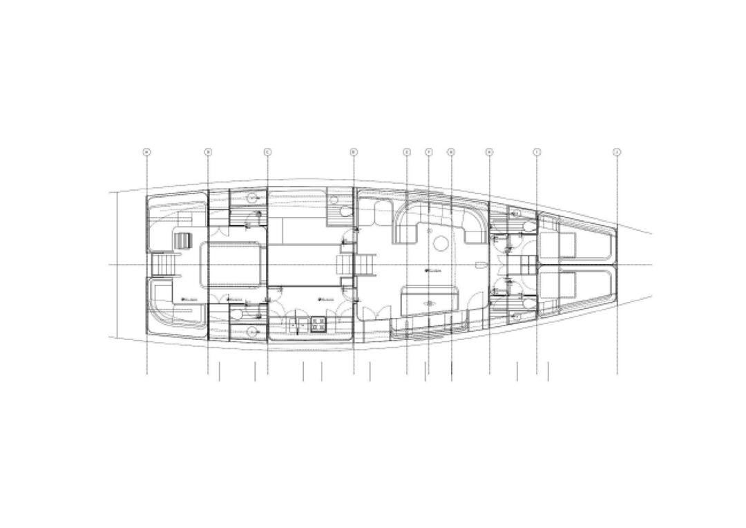a black and white drawing of a building aboard cool breeze Yacht for Sale