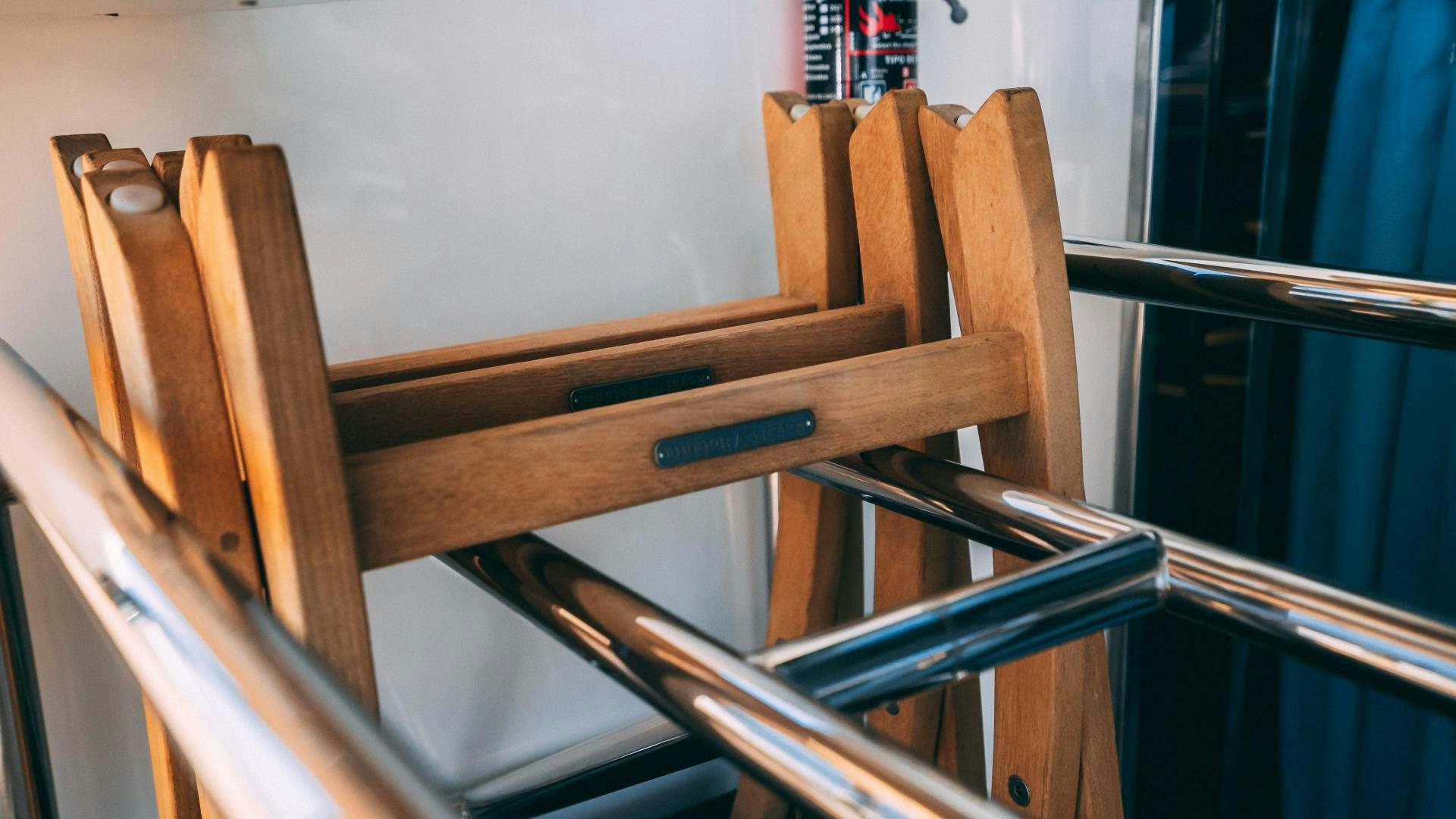 a wooden object on a shelf aboard OCHO UNO Yacht for Sale
