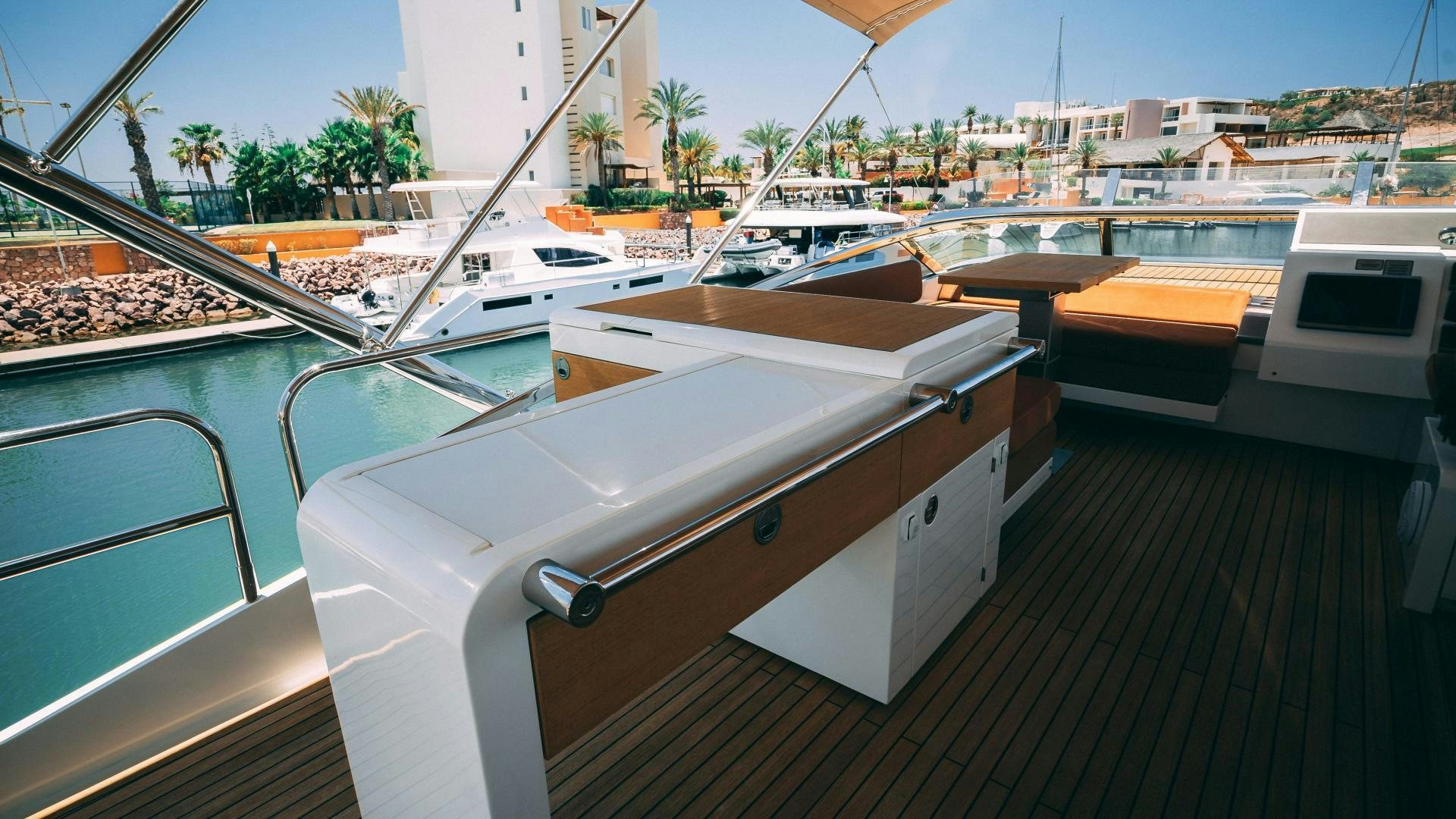 a boat on a deck aboard OCHO UNO Yacht for Sale