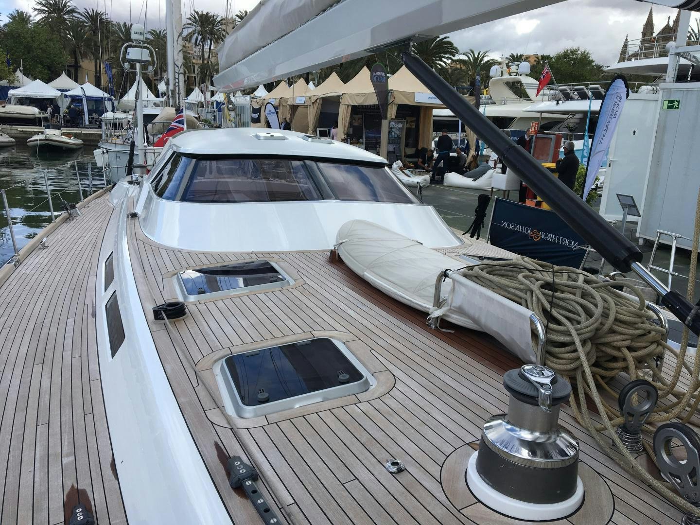 a boat with a hood open aboard aglaia Yacht for Sale