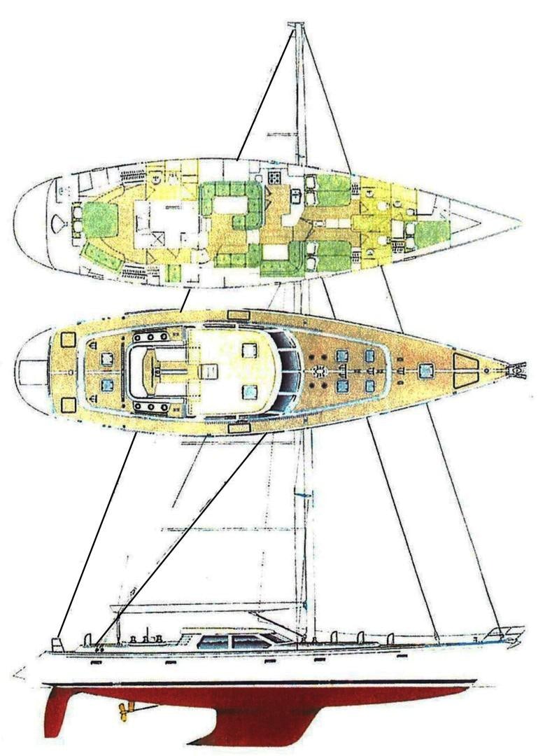 diagram, engineering drawing aboard MEHETABEL Yacht for Sale