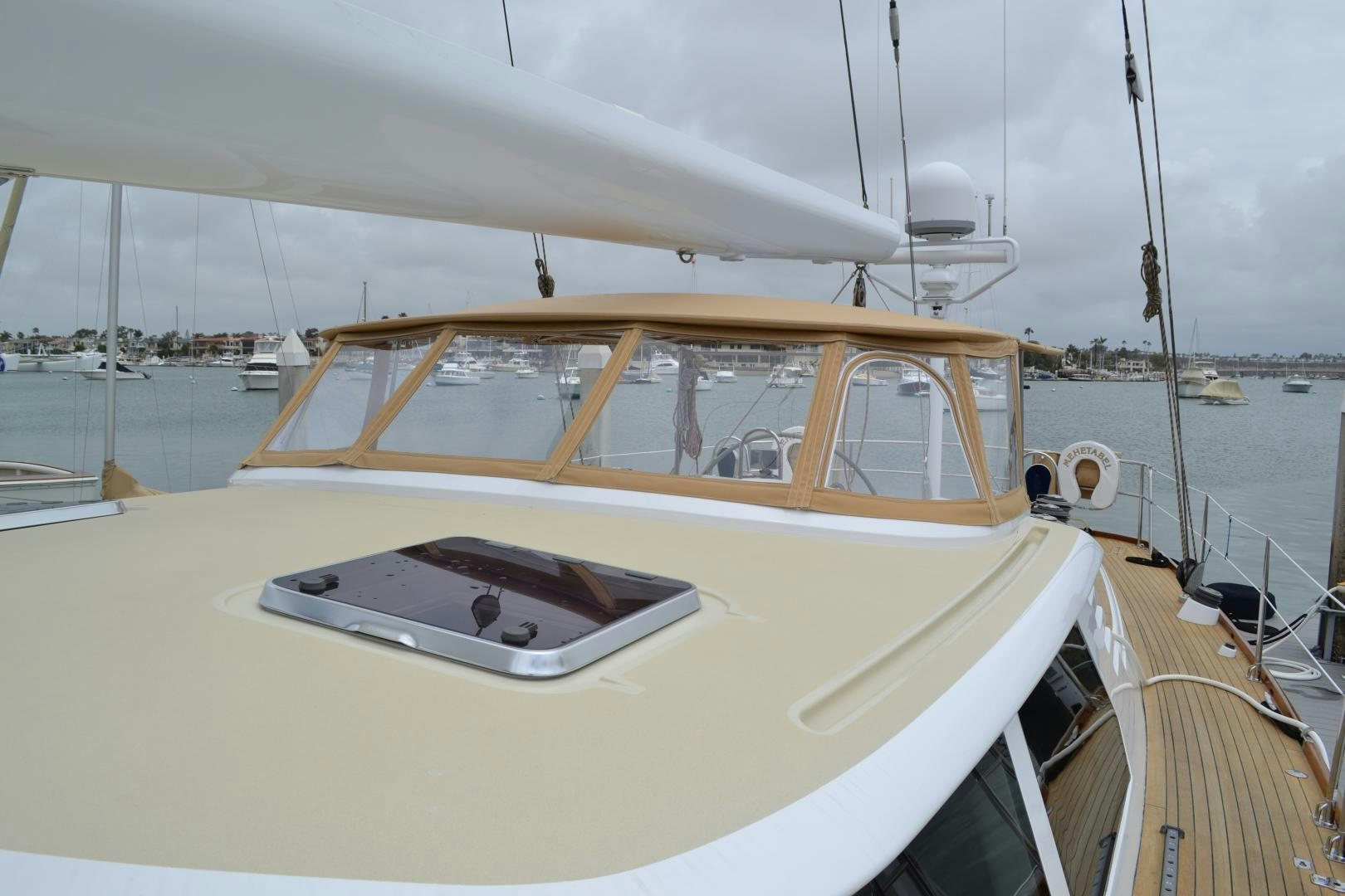 a laptop on a boat aboard MEHETABEL Yacht for Sale