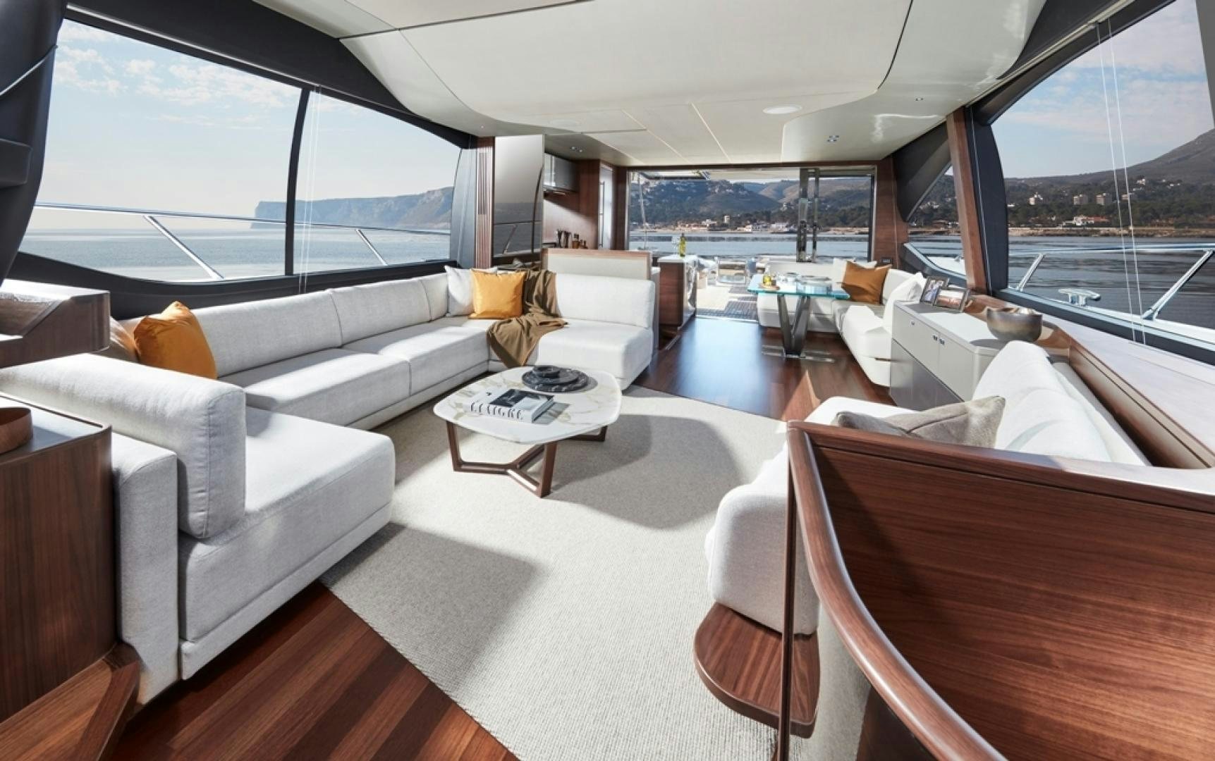 a large living room with a large window aboard S78  Yacht for Sale