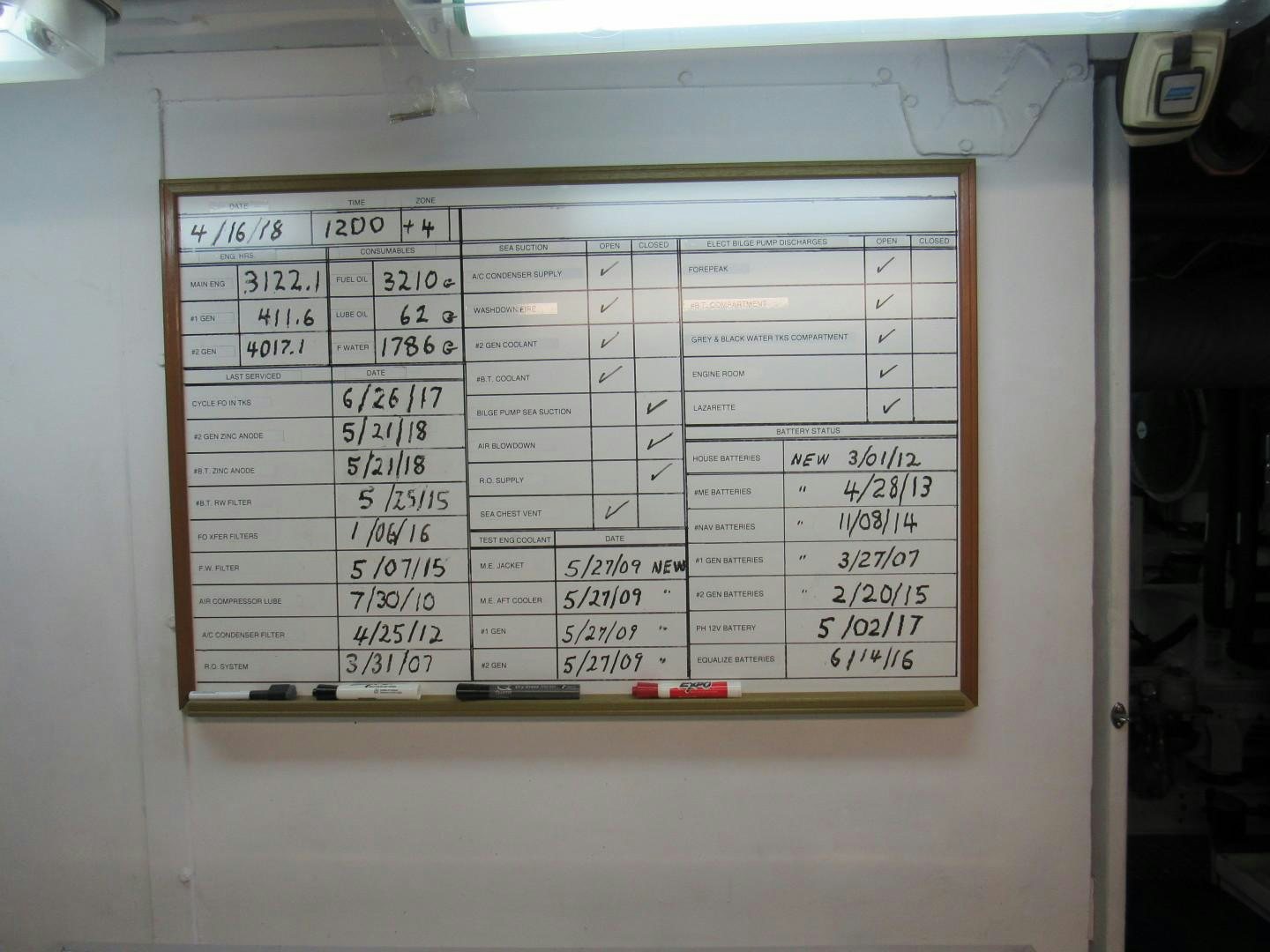 a white board with writing on it aboard KITTIWAKE Yacht for Sale