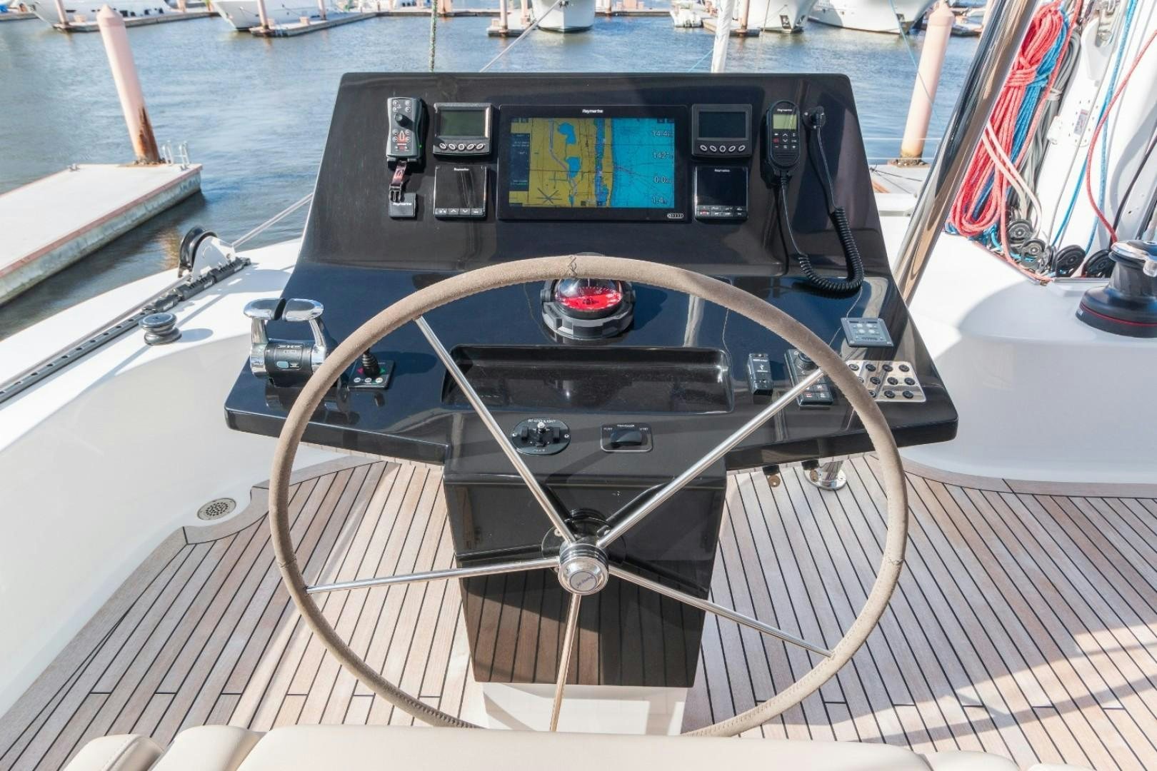 a steering wheel on a boat aboard OCEAN VIBES Yacht for Sale