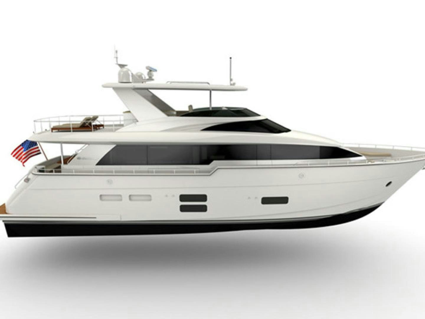 a white yacht with a flag on the front aboard No Name Yacht for Sale