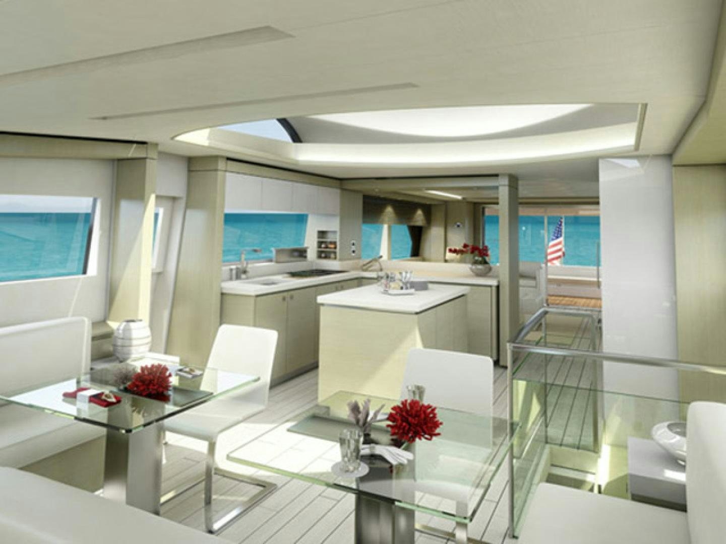 a room with a desk and chairs aboard No Name Yacht for Sale
