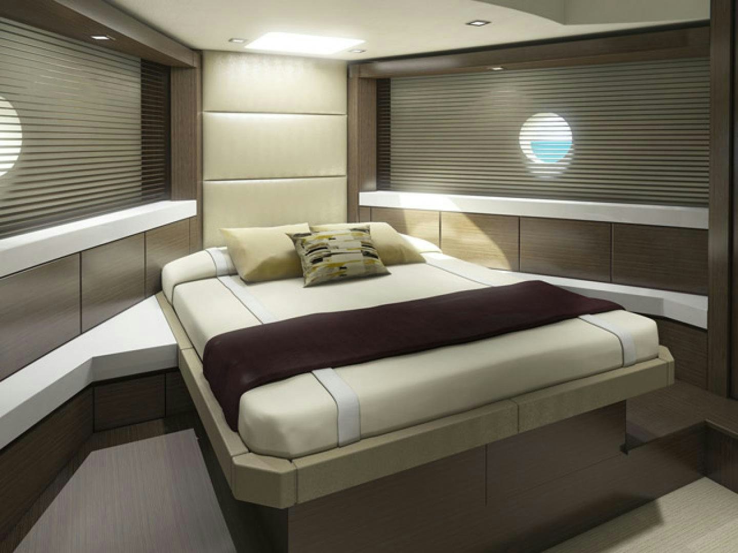 a bed in a room aboard No Name Yacht for Sale