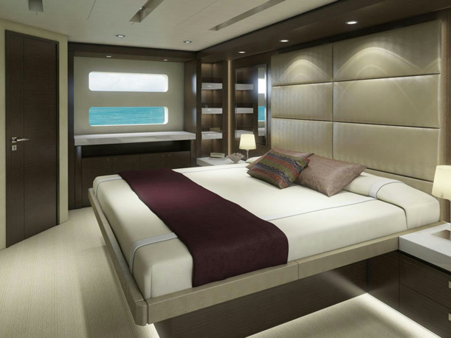 a bed in a room aboard No Name Yacht for Sale