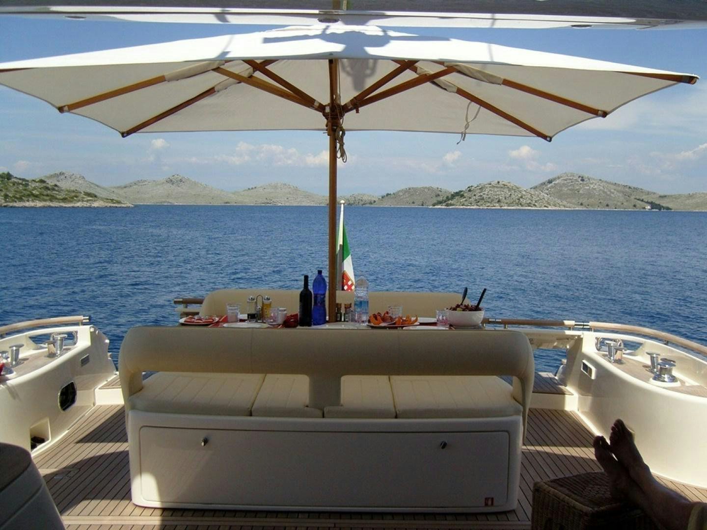 a boat with bottles on it aboard No Name Yacht for Sale