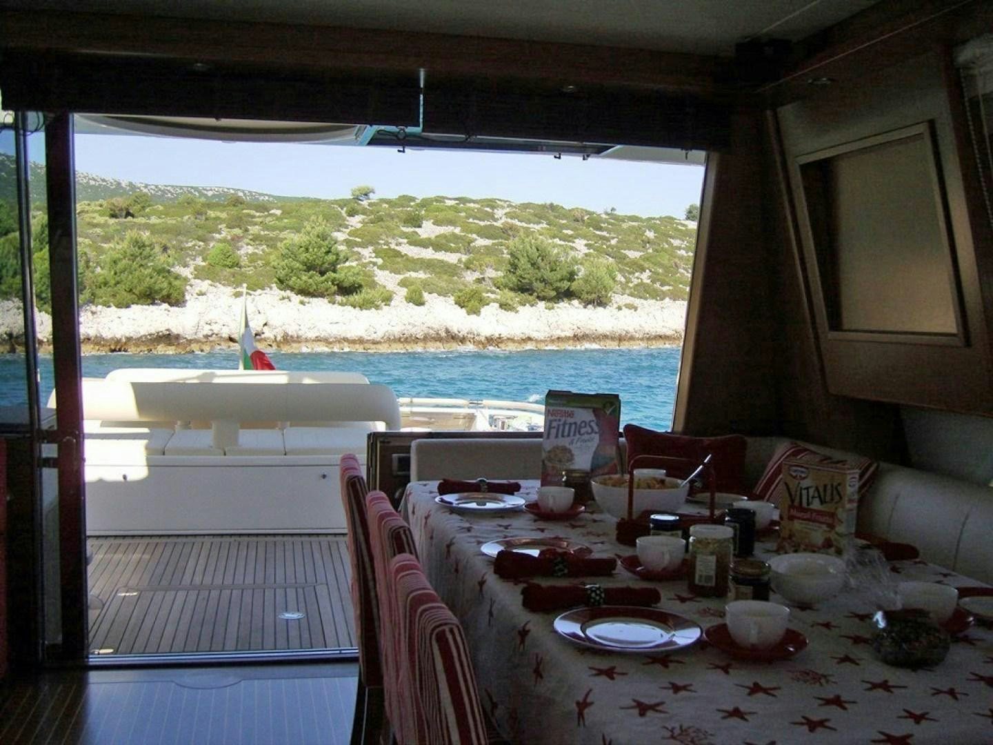 a table with plates and cups on it aboard No Name Yacht for Sale