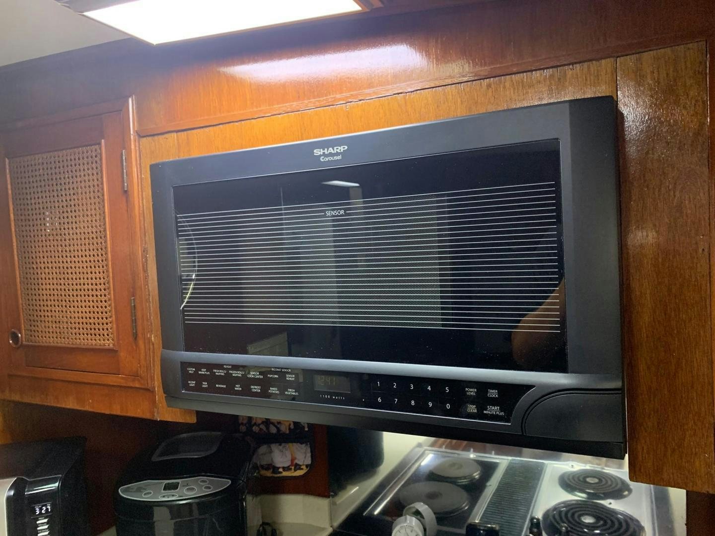 a microwave oven with a screen aboard No Name Yacht for Sale