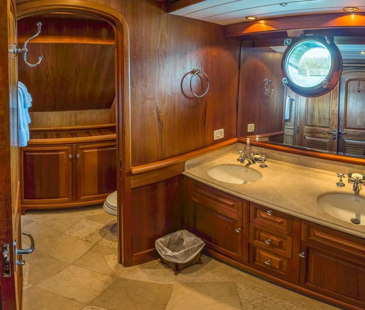 a bathroom with a sink and a mirror aboard HERCULES Yacht for Sale