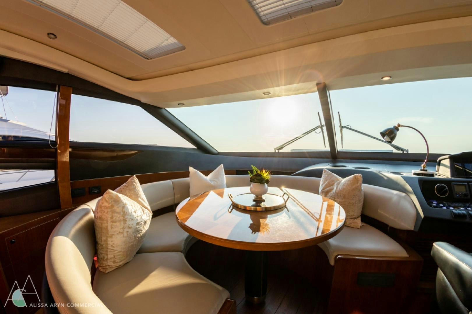 a room with a table and chairs aboard No Name Yacht for Sale