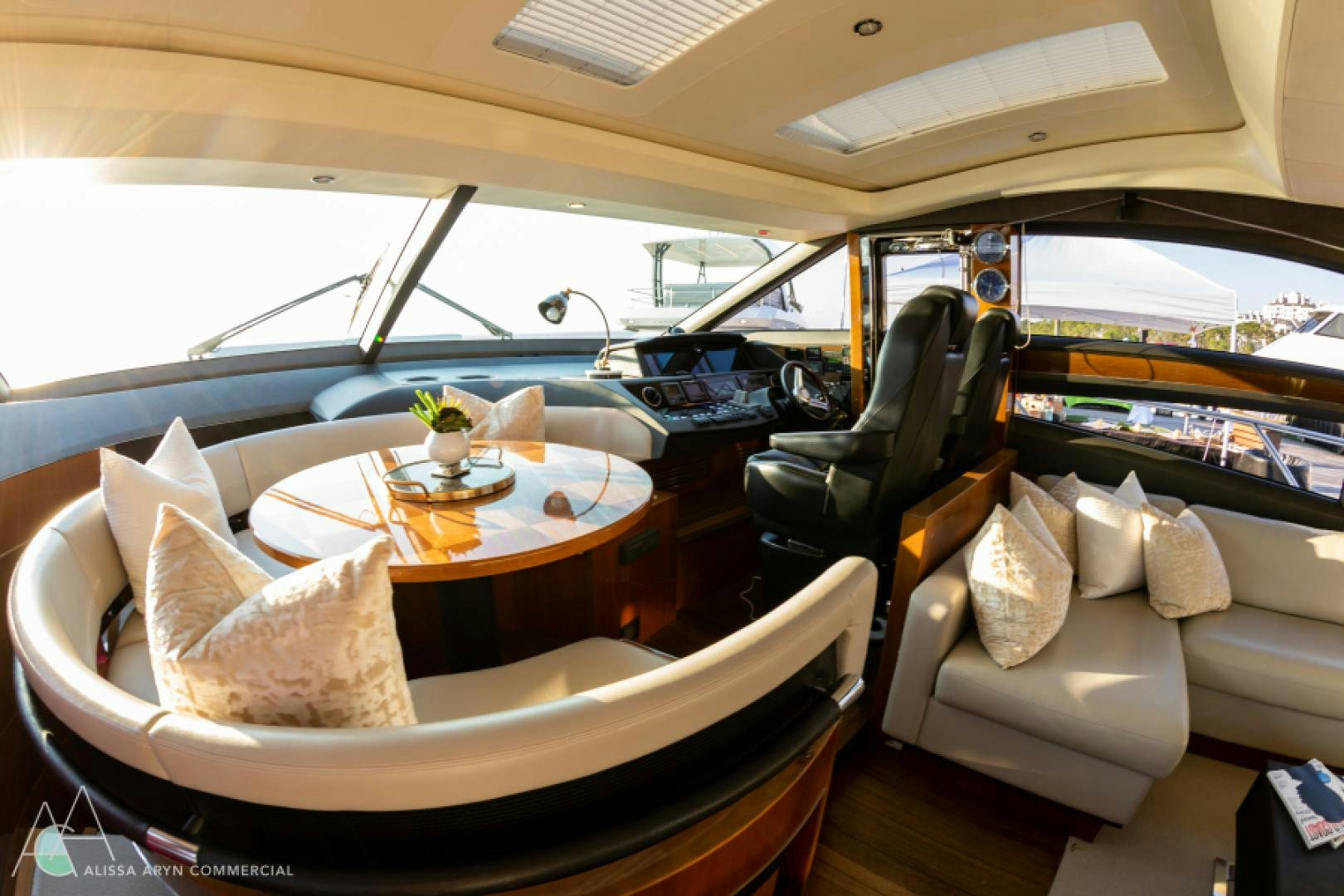 a table with napkins on it in a car aboard No Name Yacht for Sale