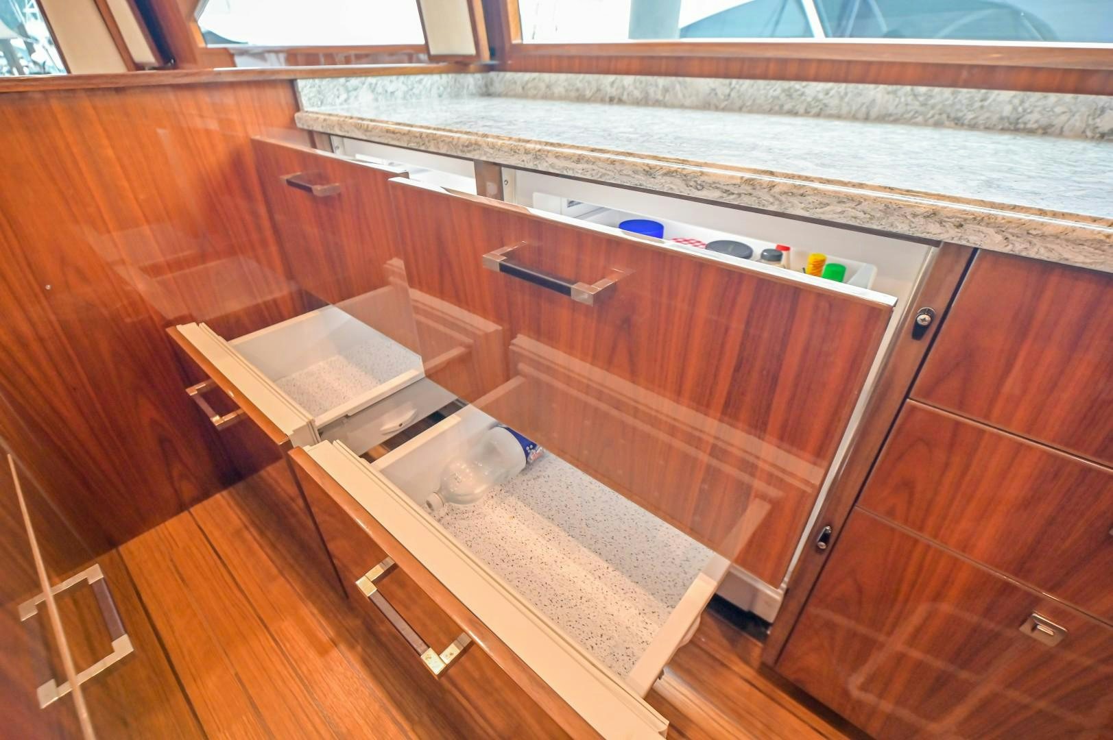 a kitchen with a large counter aboard GOOSE Yacht for Sale