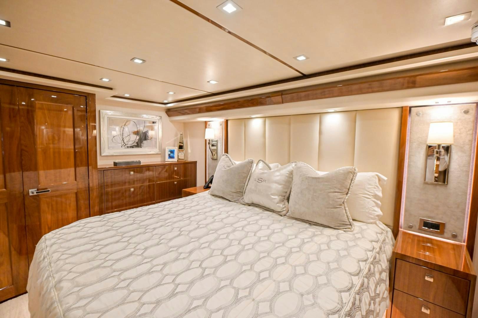 a bed in a room aboard GOOSE Yacht for Sale