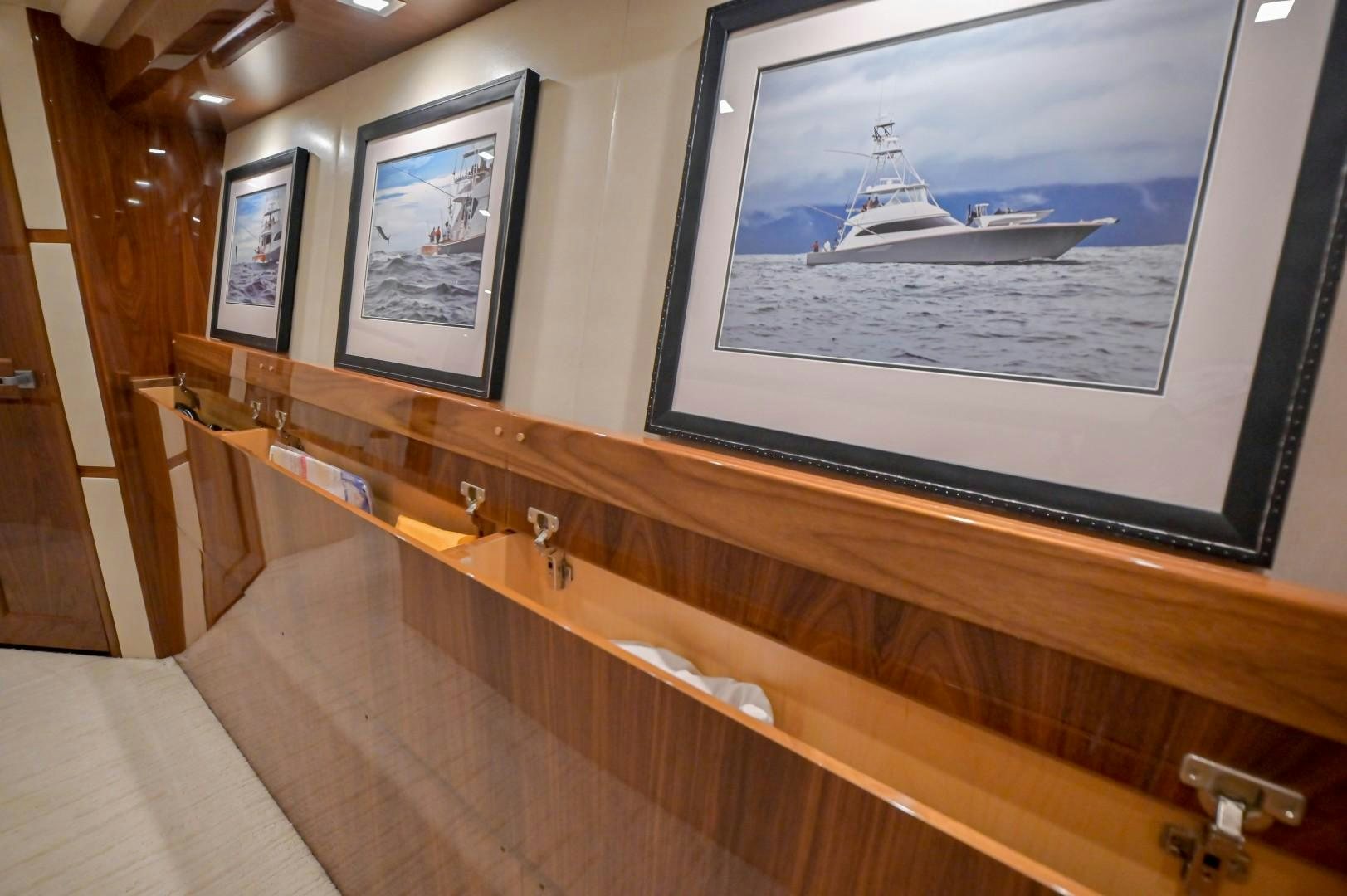 a large television screen aboard GOOSE Yacht for Sale